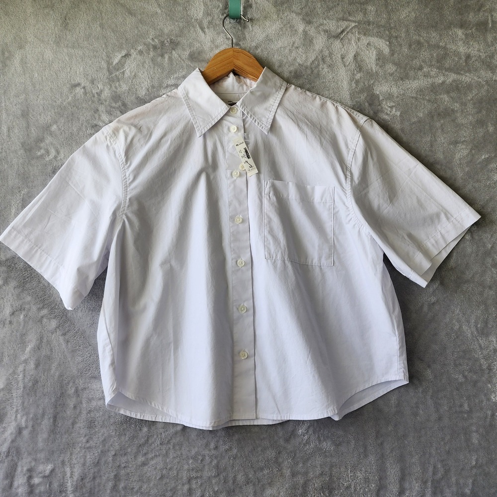 Madewell Shirt Womens Small Straight Hem Boxy Button White Cotton Poplin Top NWT - Picture 2 of 7